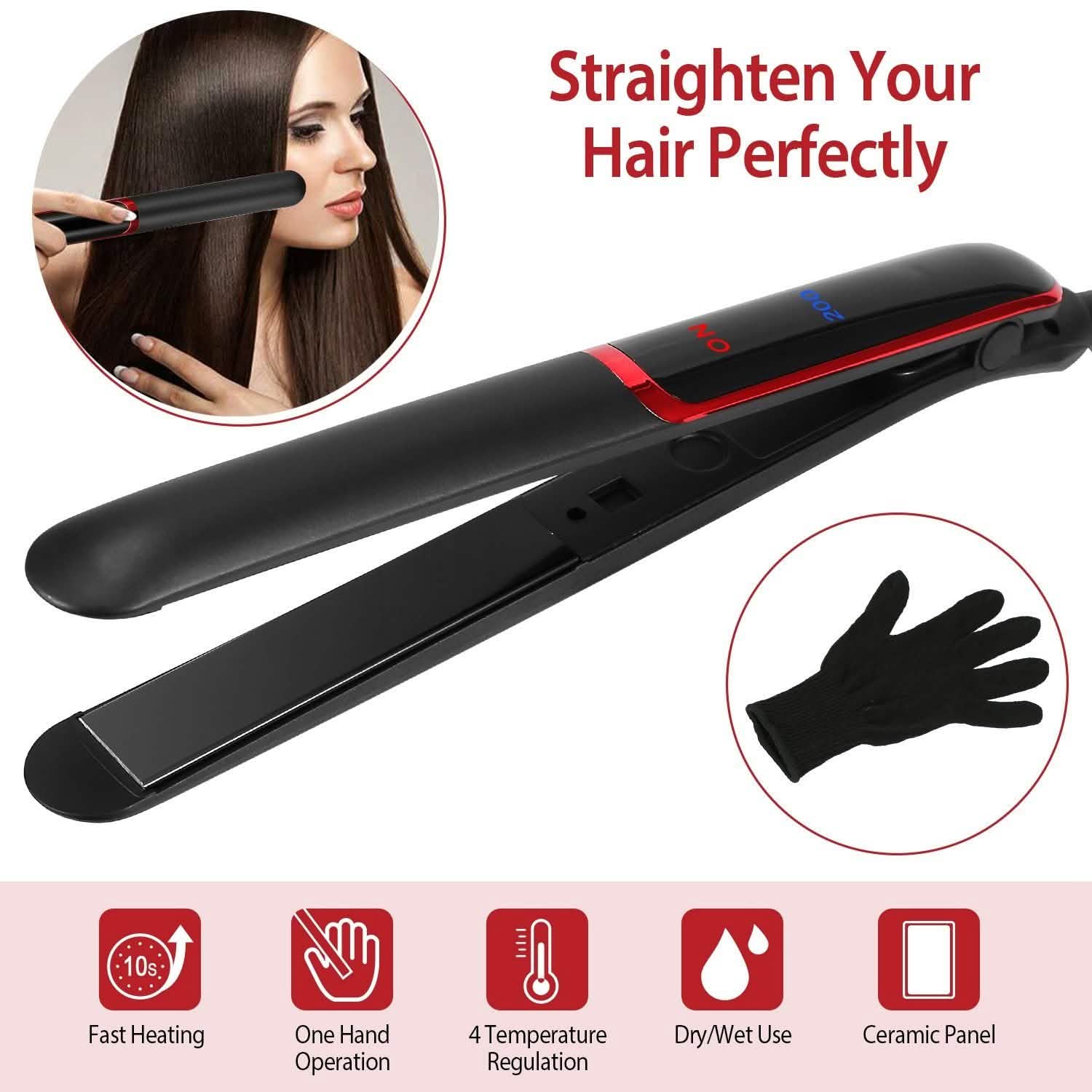2-in-1 Twist Hair Straightener Ceramic Plate Hair Curler with Temperature Adjust LCD Display Beauty & Personal Care - Tophatter Daily Deals