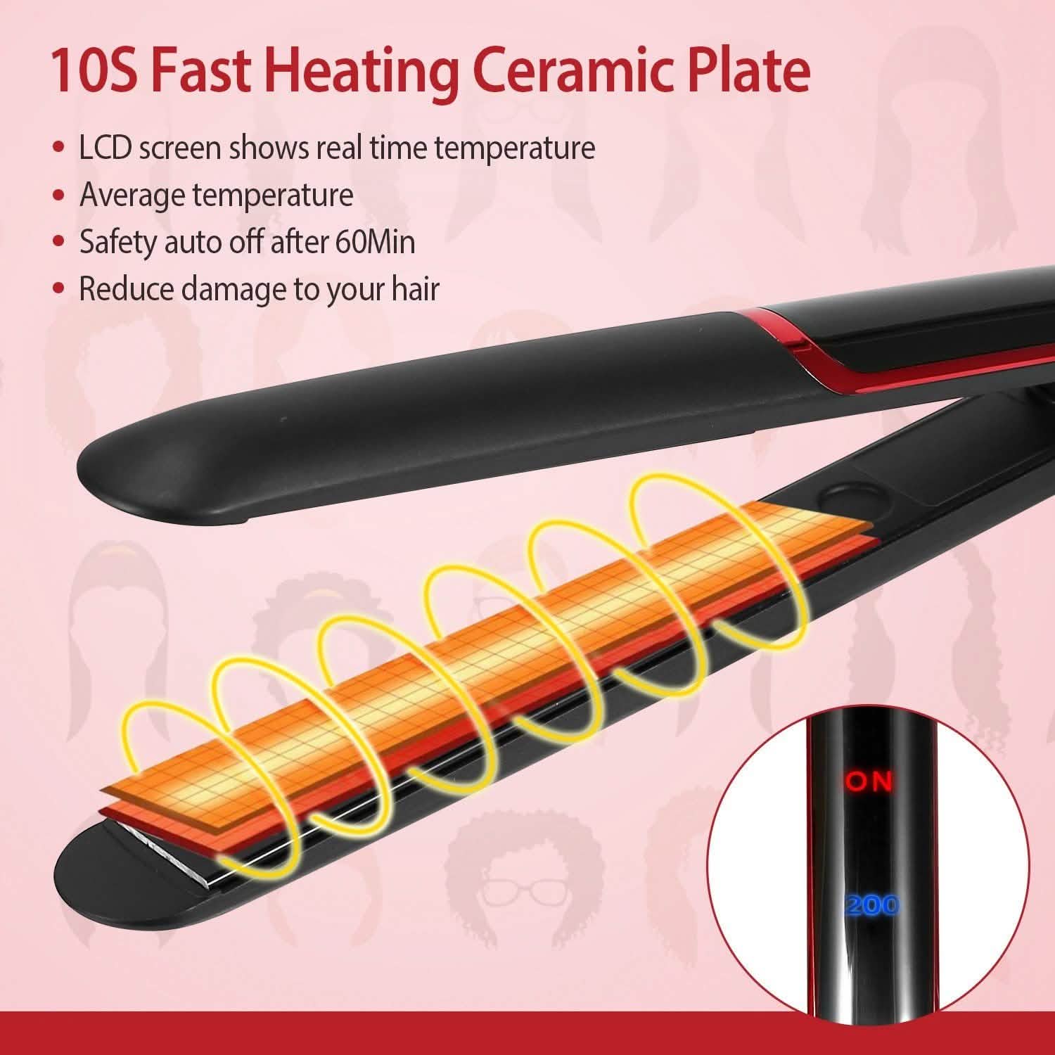2-in-1 Twist Hair Straightener Ceramic Plate Hair Curler with Temperature Adjust LCD Display Beauty & Personal Care - Tophatter Daily Deals