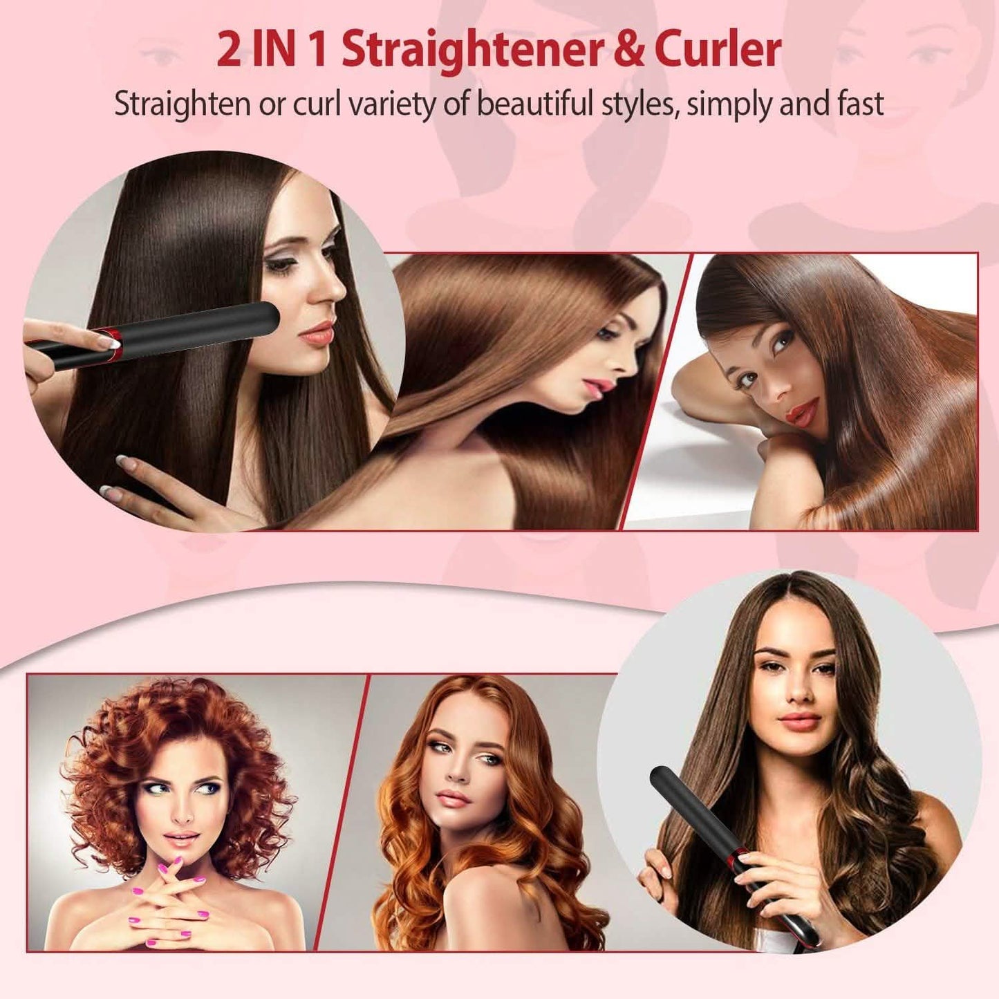 2-in-1 Twist Hair Straightener Ceramic Plate Hair Curler with Temperature Adjust LCD Display Beauty & Personal Care - Tophatter Daily Deals