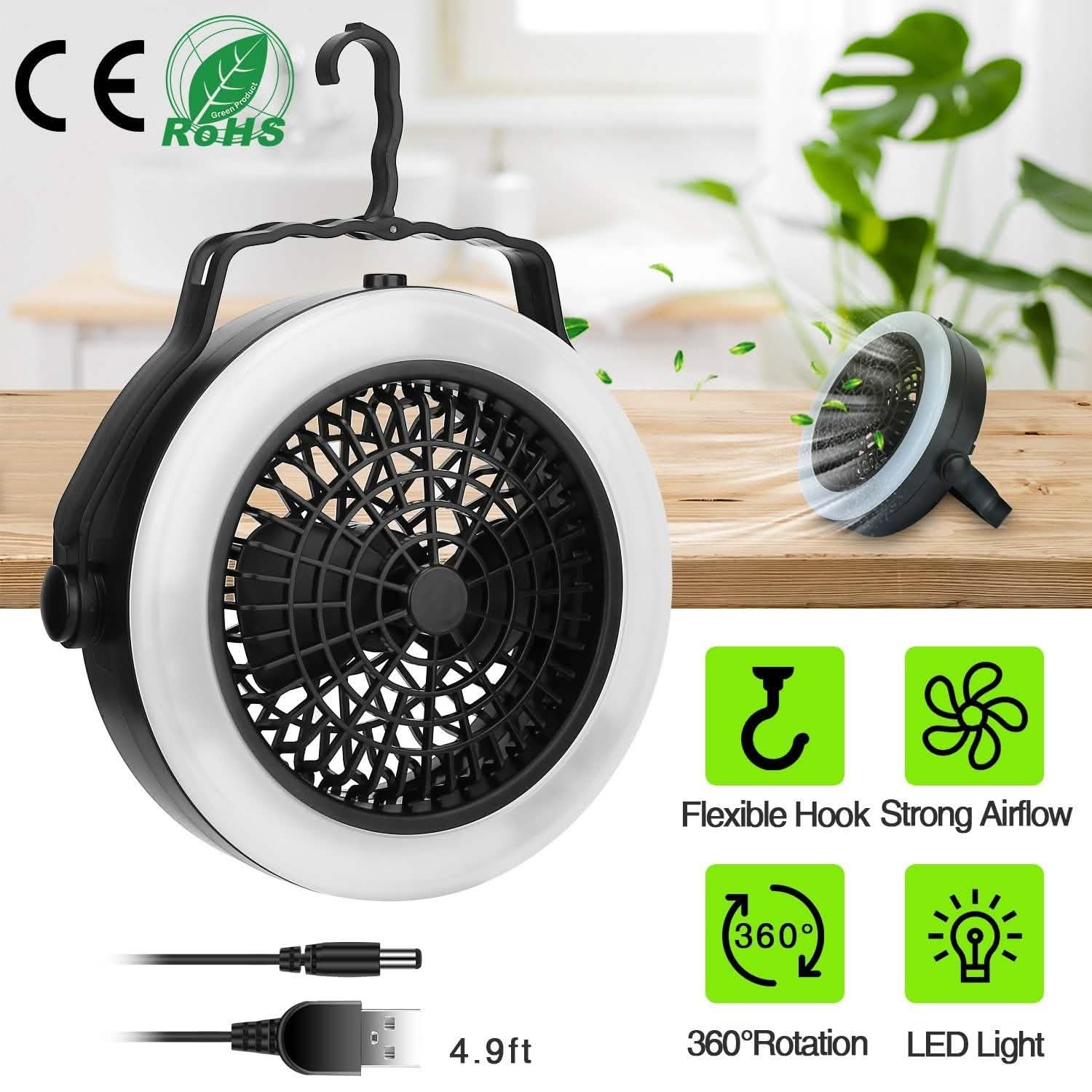 2-in-1 Outdoor Battery/USB Operated Portable Camping LED Fan Outdoor Recreation - Tophatter Daily Deals