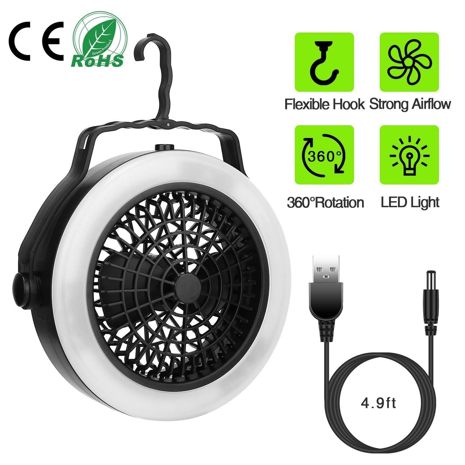 2-in-1 Outdoor Battery/USB Operated Portable Camping LED Fan Outdoor Recreation - Tophatter Daily Deals