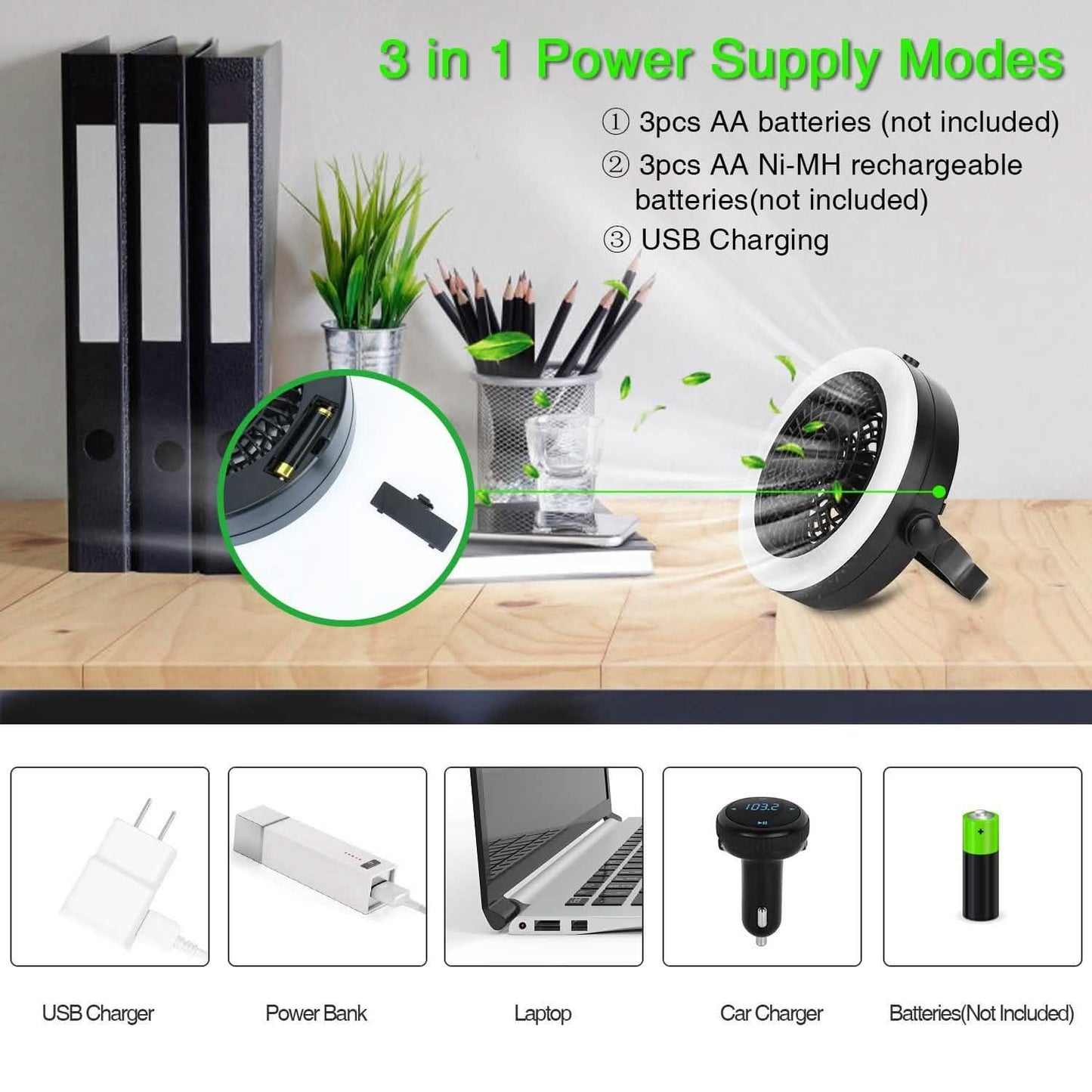 2-in-1 Outdoor Battery/USB Operated Portable Camping LED Fan Outdoor Recreation - Tophatter Daily Deals