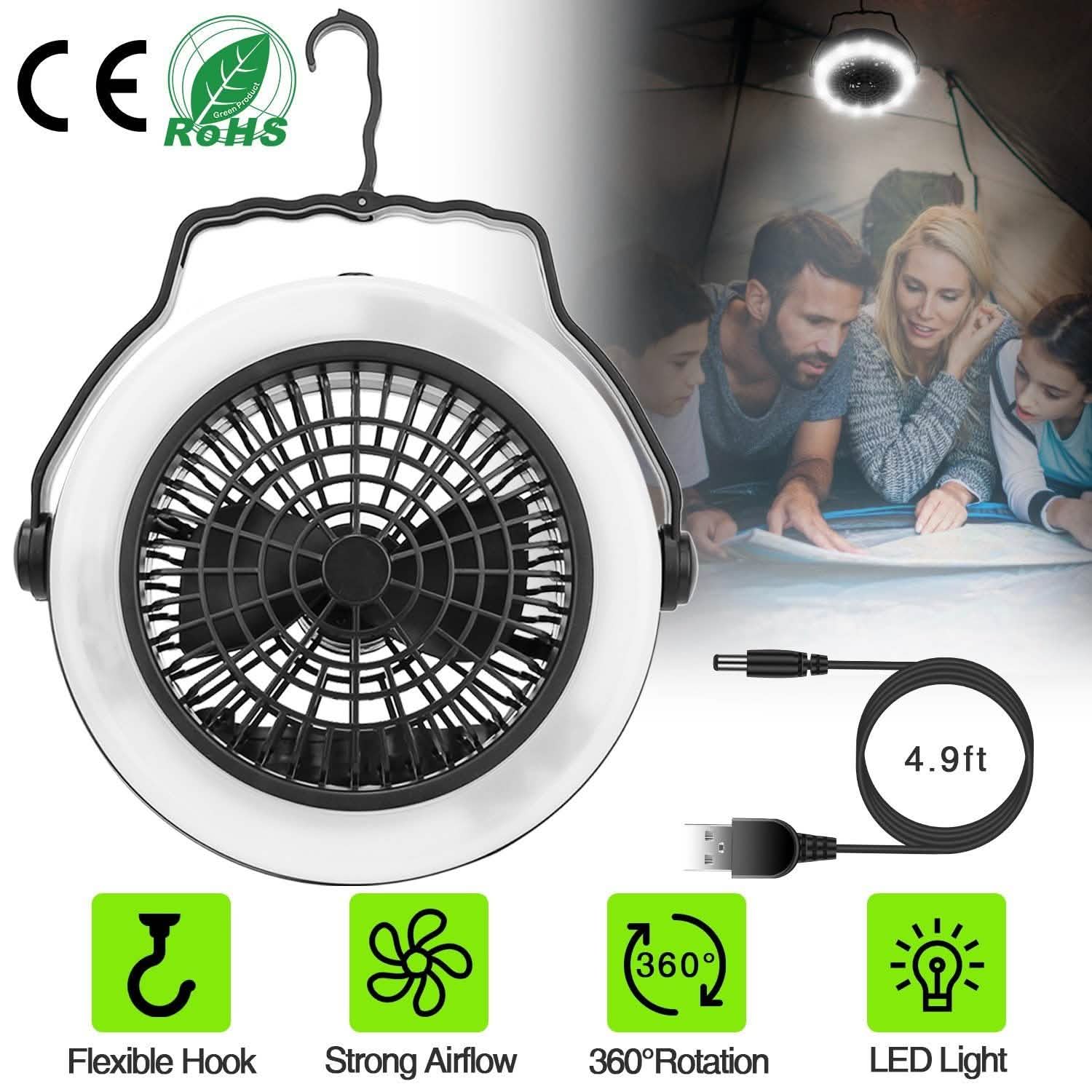 2-in-1 Outdoor Battery/USB Operated Portable Camping LED Fan Outdoor Recreation - Tophatter Daily Deals