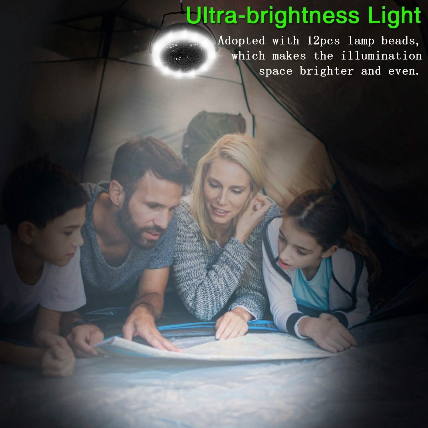 2-in-1 Outdoor Battery/USB Operated Portable Camping LED Fan Outdoor Recreation - Tophatter Daily Deals