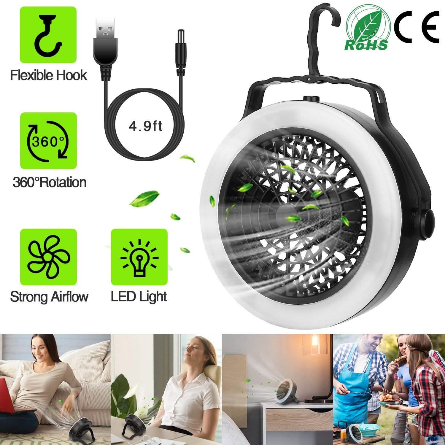 2-in-1 Outdoor Battery/USB Operated Portable Camping LED Fan Outdoor Recreation - Tophatter Daily Deals