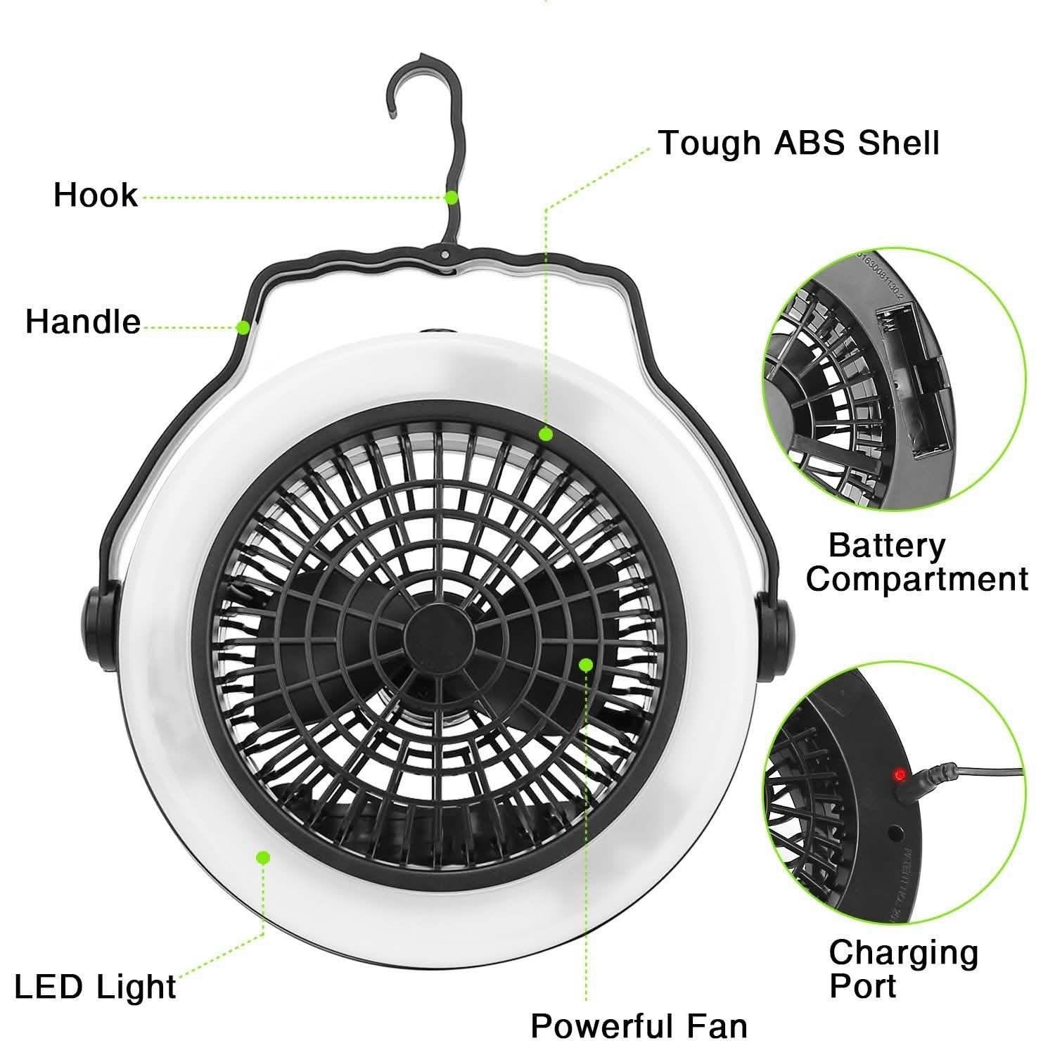 2-in-1 Outdoor Battery/USB Operated Portable Camping LED Fan Outdoor Recreation - Tophatter Daily Deals