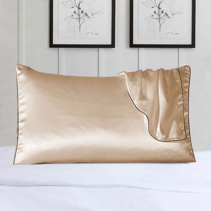 2-Pack 100% Silk Pillow Cover With Trim Beige Bedding - Tophatter Daily Deals