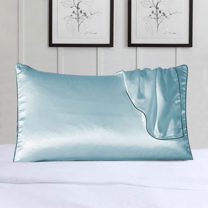 2-Pack 100% Silk Pillow Cover With Trim Blue Bedding - Tophatter Daily Deals