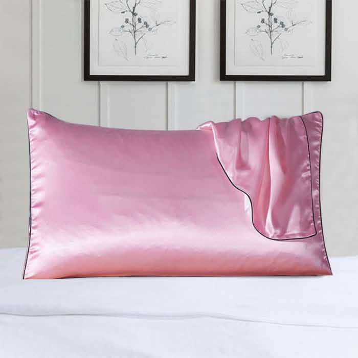 2-Pack 100% Silk Pillow Cover With Trim Pink Bedding - Tophatter Daily Deals
