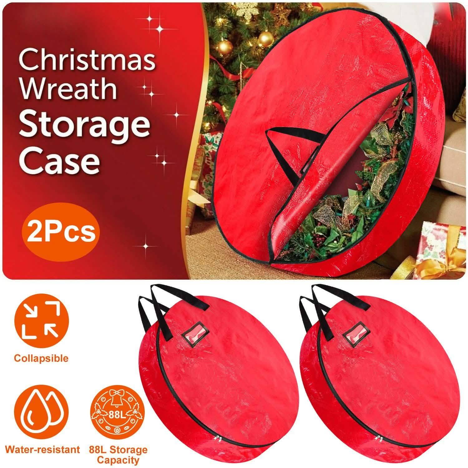 2-Pack: 30" Christmas Wreath Storage Bag 88L Seasonal Decor - Tophatter Daily Deals