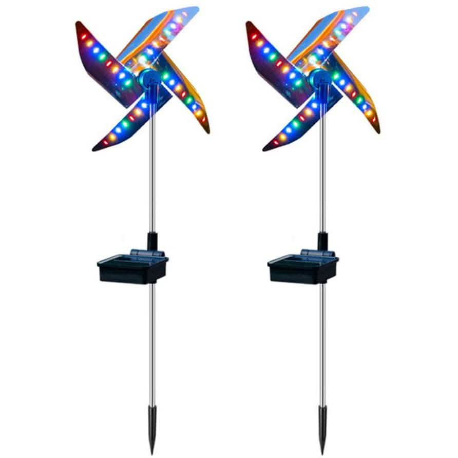 2-Pack: 32LED Outdoor Solar Ground Light Garden Lawn Waterproof Windmill Lamp Solar Outdoor Lights - Tophatter Daily Deals