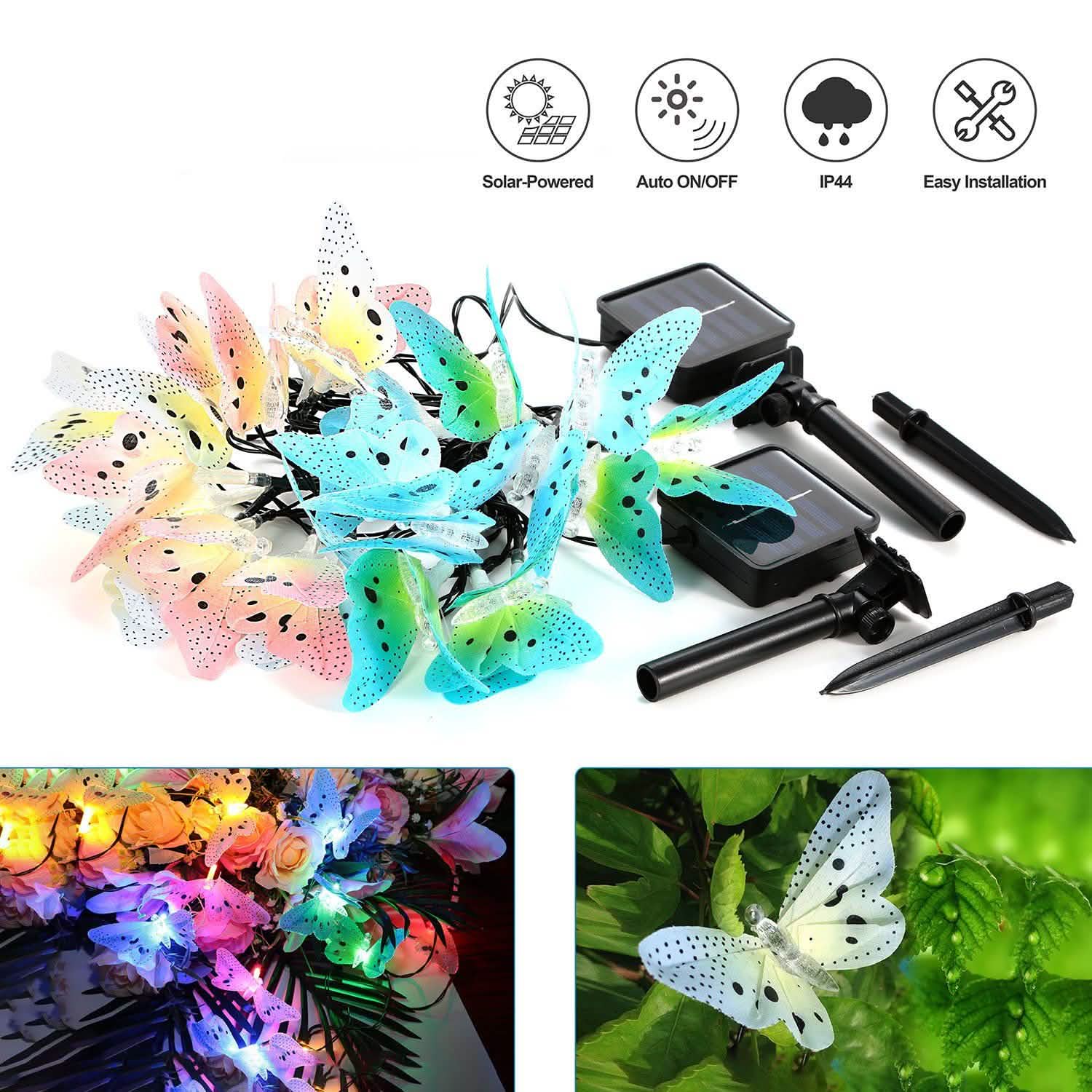 2-Pack: 3.8M Solar String Butterfly Lights String & Fairy Lights - Tophatter Daily Deals