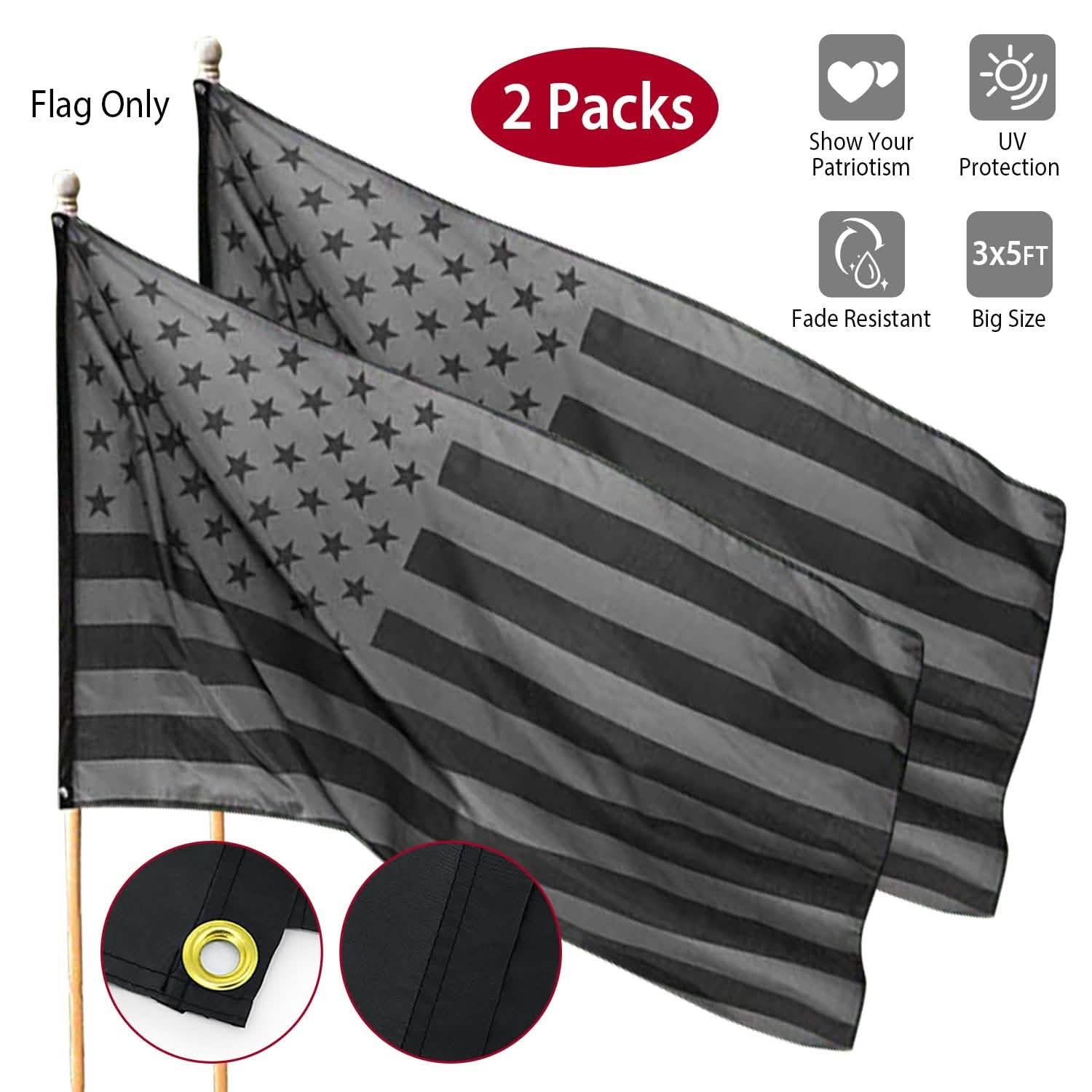 2-Pack: 3X5 Ft. All Black American Flag Everything Else - Tophatter Daily Deals