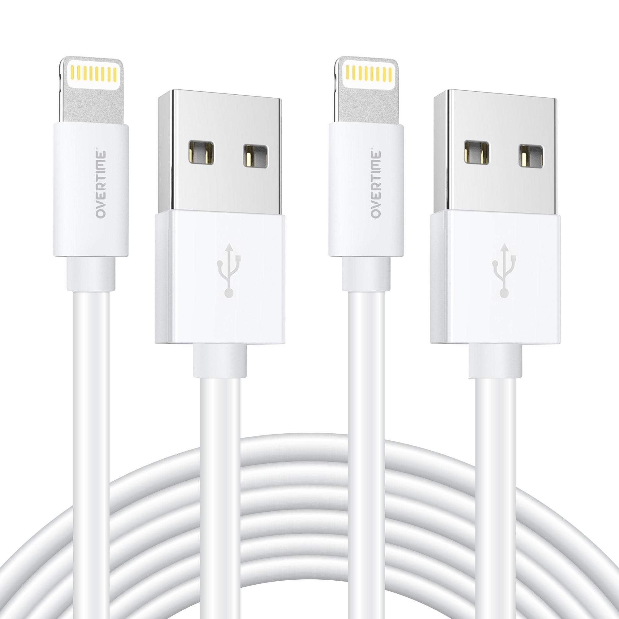 2-Pack: 4 Ft. White Overtime Apple MFi Certified Lightning USB Cable Charging Cable - Tophatter Daily Deals