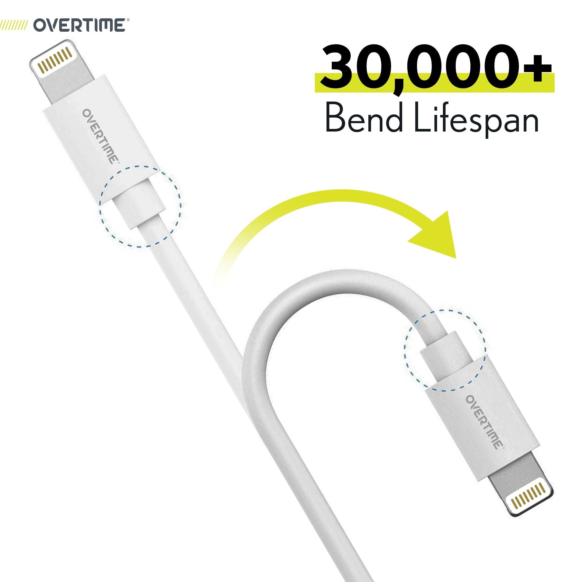 2-Pack: 4 Ft. White Overtime Apple MFi Certified Lightning USB Cable Charging Cable - Tophatter Daily Deals