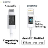 2-Pack: 4 Ft. White Overtime Apple MFi Certified Lightning USB Cable Charging Cable - Tophatter Daily Deals