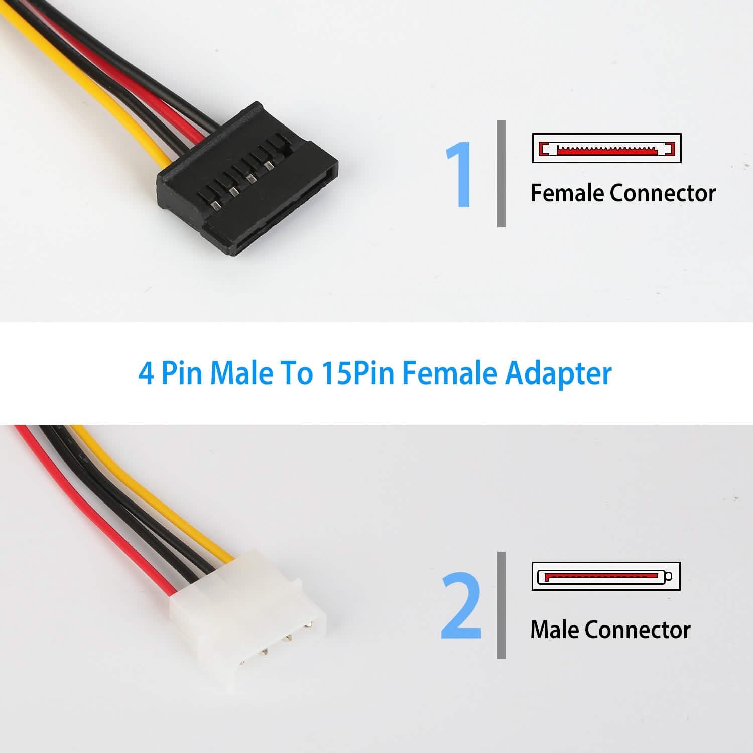 2-Pack: 4 Pin Male To 15Pin Female Data Cable Adapter Computer Accessories - Tophatter Daily Deals