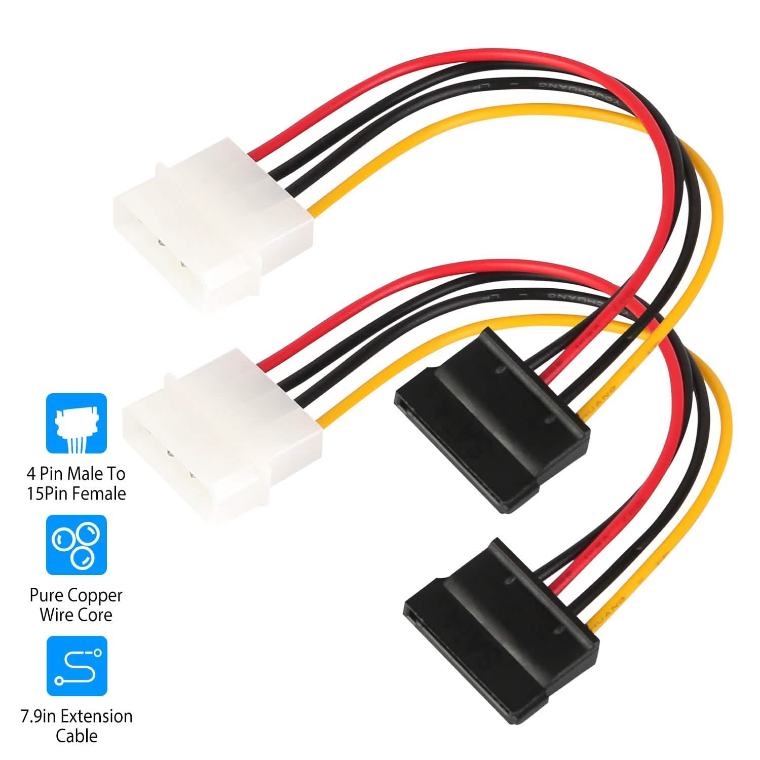2-Pack: 4 Pin Male To 15Pin Female Data Cable Adapter Computer Accessories - Tophatter Daily Deals