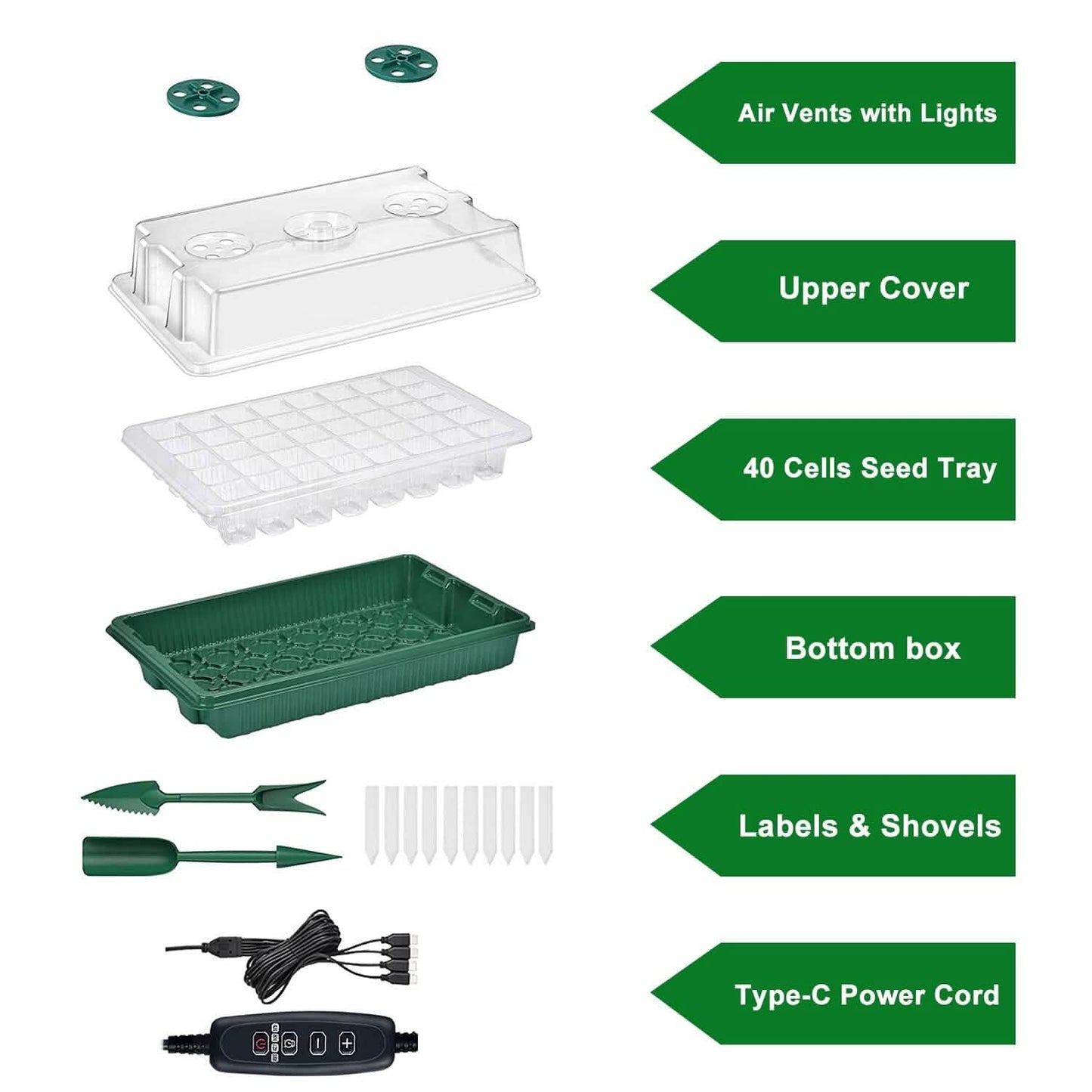 2-Pack: 40 Cell Seed Starting Tray Plant Grow Light with 4 Adjustable Brightness Garden & Patio - Tophatter Daily Deals