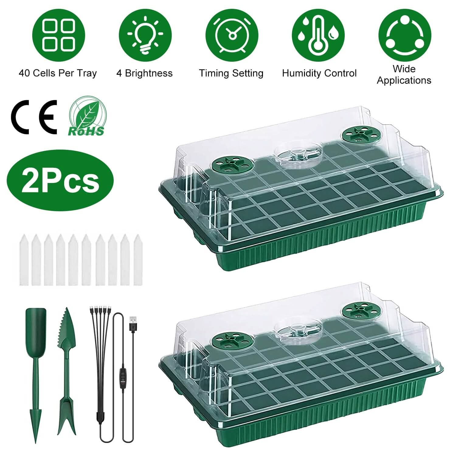 2-Pack: 40 Cell Seed Starting Tray Plant Grow Light with 4 Adjustable Brightness Garden & Patio - Tophatter Daily Deals