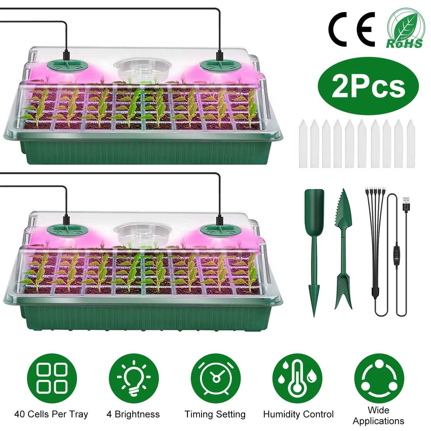 2-Pack: 40 Cell Seed Starting Tray Plant Grow Light with 4 Adjustable Brightness Garden & Patio - Tophatter Daily Deals