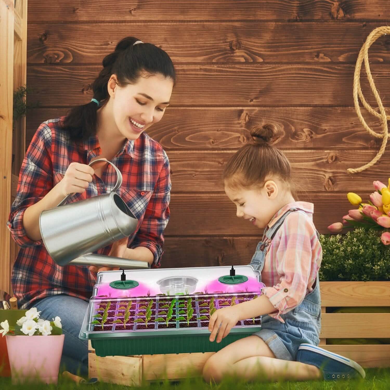 2-Pack: 40 Cell Seed Starting Tray Plant Grow Light with 4 Adjustable Brightness Garden & Patio - Tophatter Daily Deals