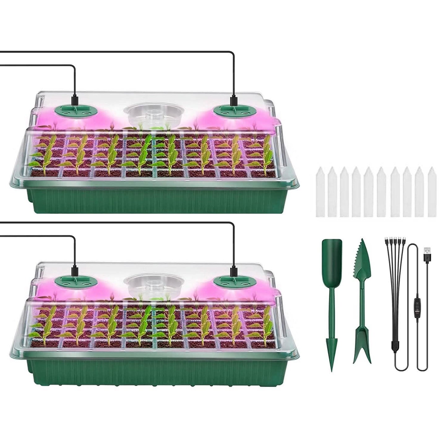 2-Pack: 40 Cell Seed Starting Tray Plant Grow Light with 4 Adjustable Brightness Garden & Patio - Tophatter Daily Deals