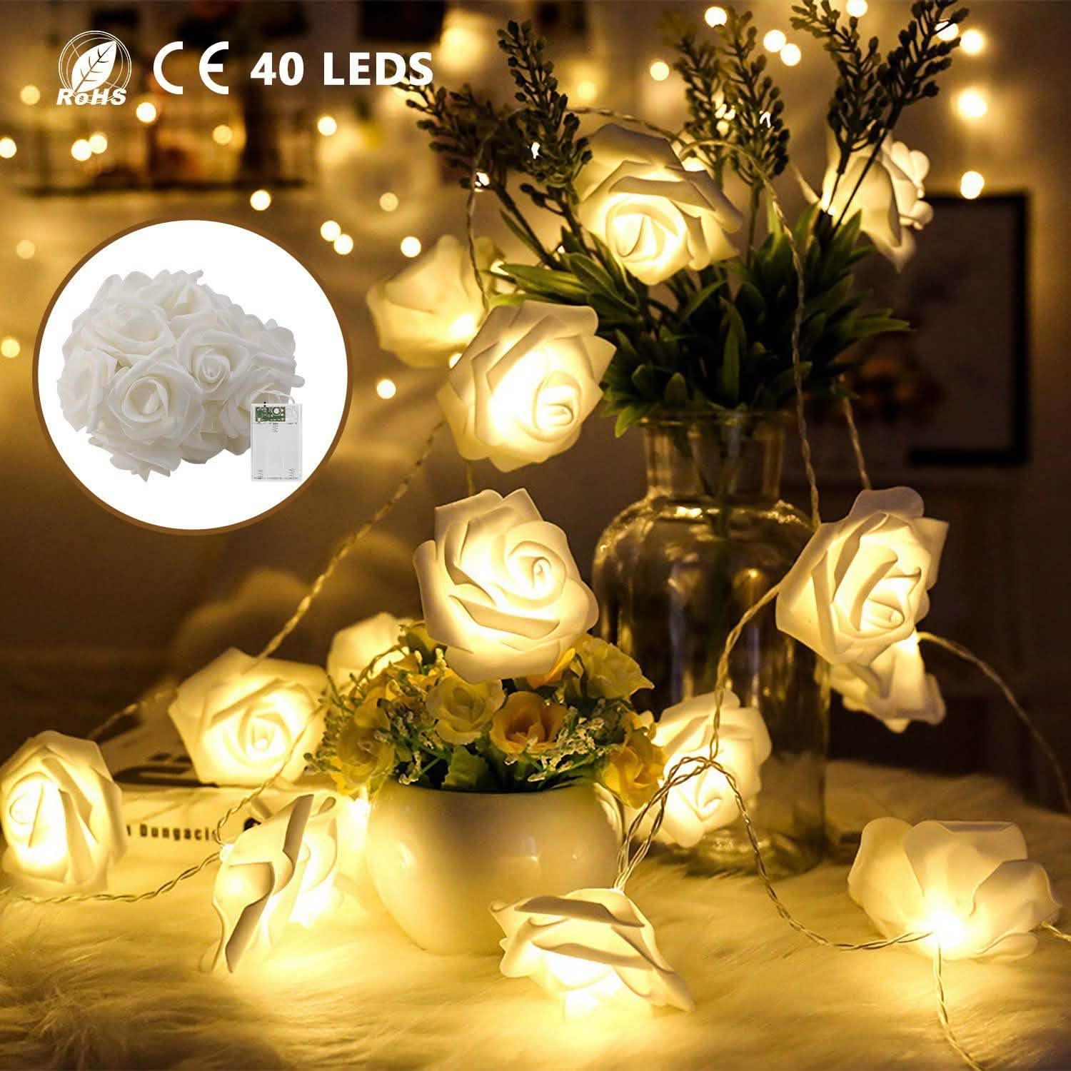2-Pack: 40 LEDs Rose Flower String Lights String & Fairy Lights - Tophatter Daily Deals