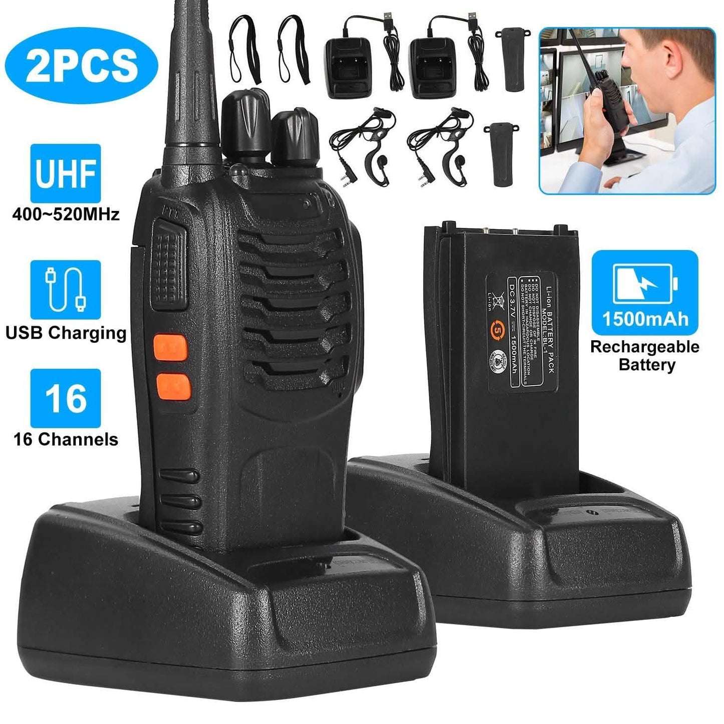 2-Pack: Baofeng BF-888S Walkie Talkies Two Way Radio Tactical & Self Defense - Tophatter Daily Deals