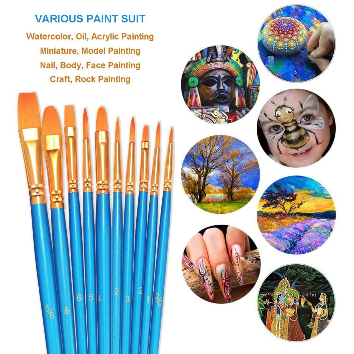 2-Pack: BOSOBO 10 Sizes Paint Brushes Set School, Office & Art Supplies - Tophatter Daily Deals