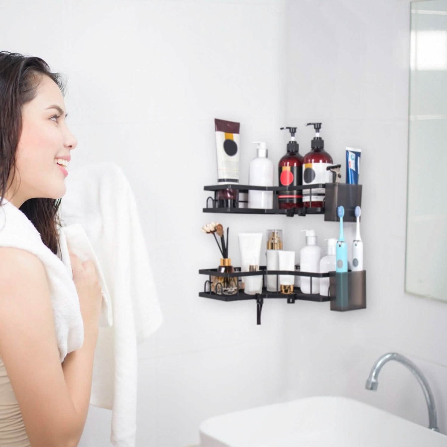 2-Pack: Corner Shower Caddy No Drilling Adhesive Shower Organizer Bath - Tophatter Daily Deals