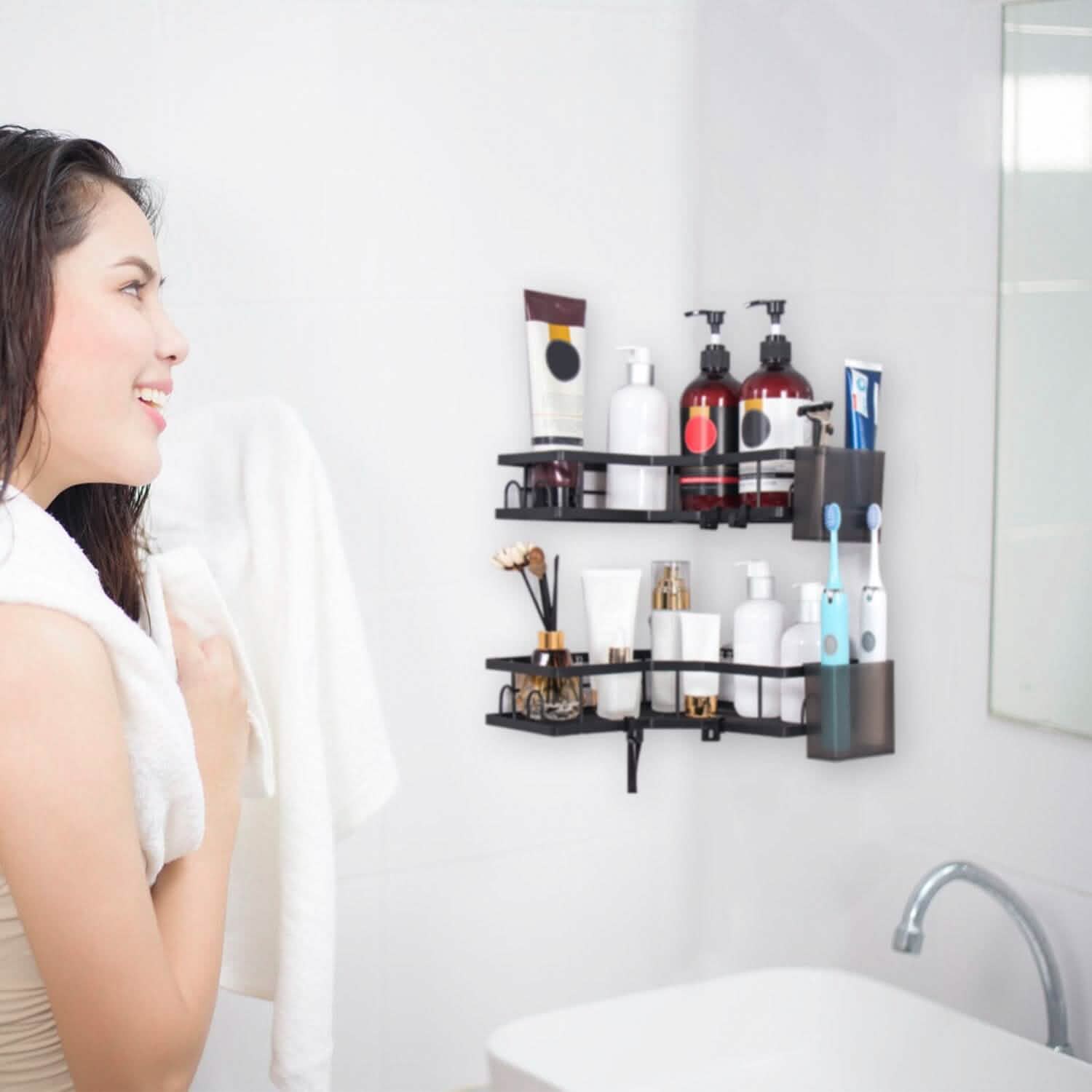 2-Pack: Corner Shower Caddy No Drilling Adhesive Shower Organizer Bath - Tophatter Daily Deals