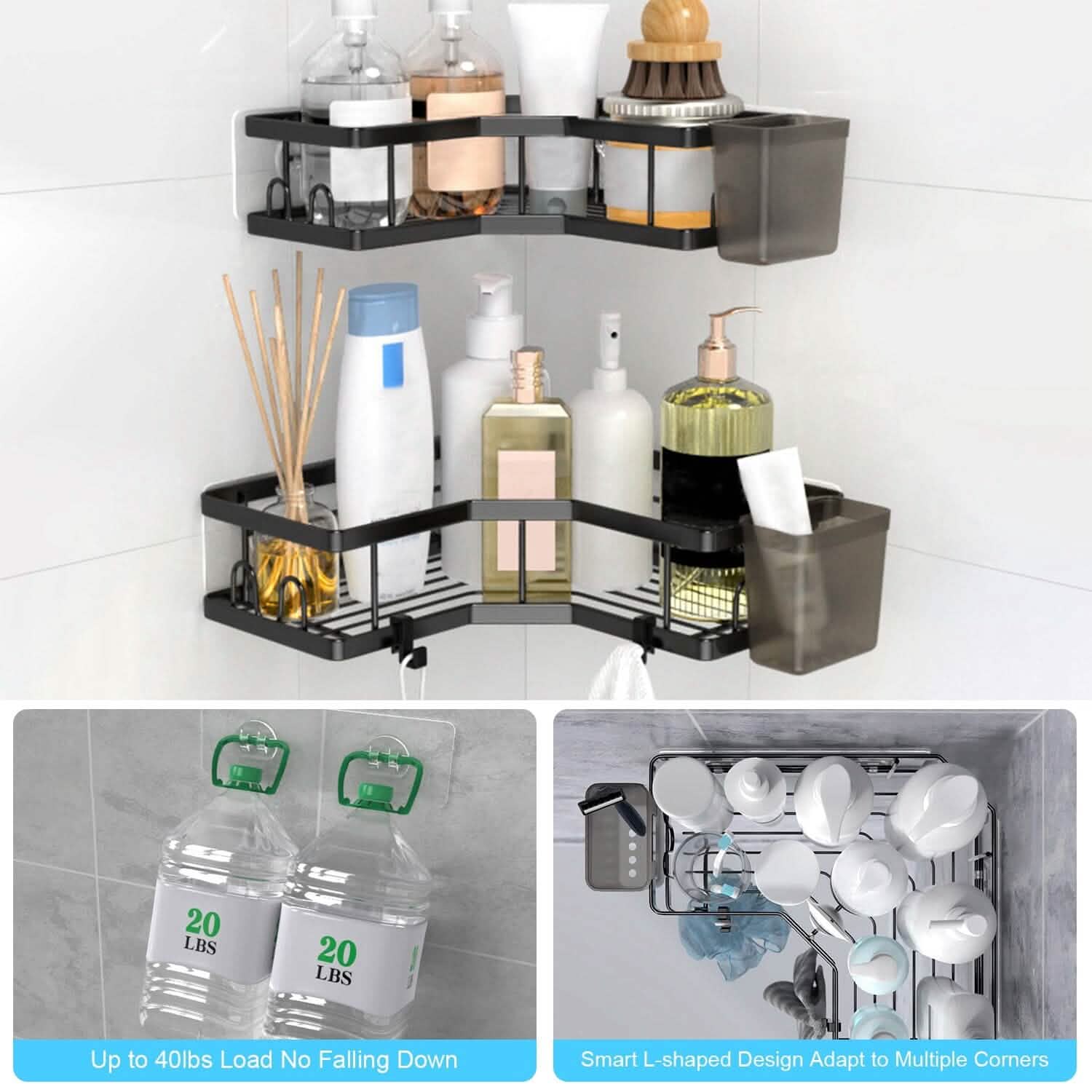 2-Pack: Corner Shower Caddy No Drilling Adhesive Shower Organizer Bath - Tophatter Daily Deals