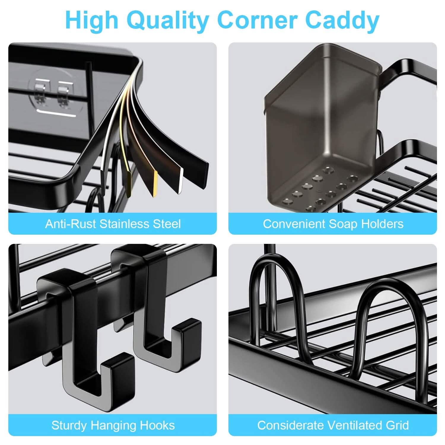 2-Pack: Corner Shower Caddy No Drilling Adhesive Shower Organizer Bath - Tophatter Daily Deals