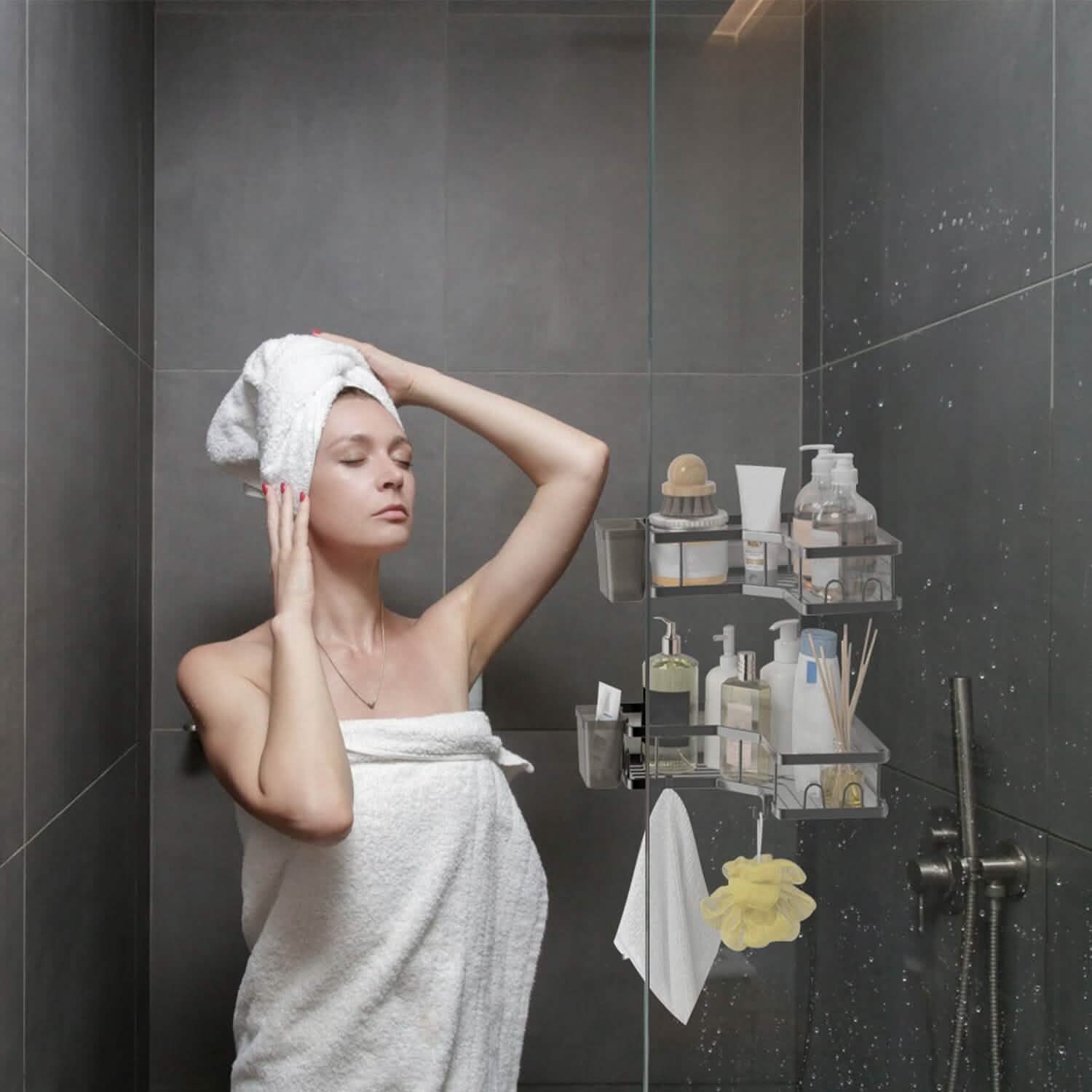 2-Pack: Corner Shower Caddy No Drilling Adhesive Shower Organizer Bath - Tophatter Daily Deals