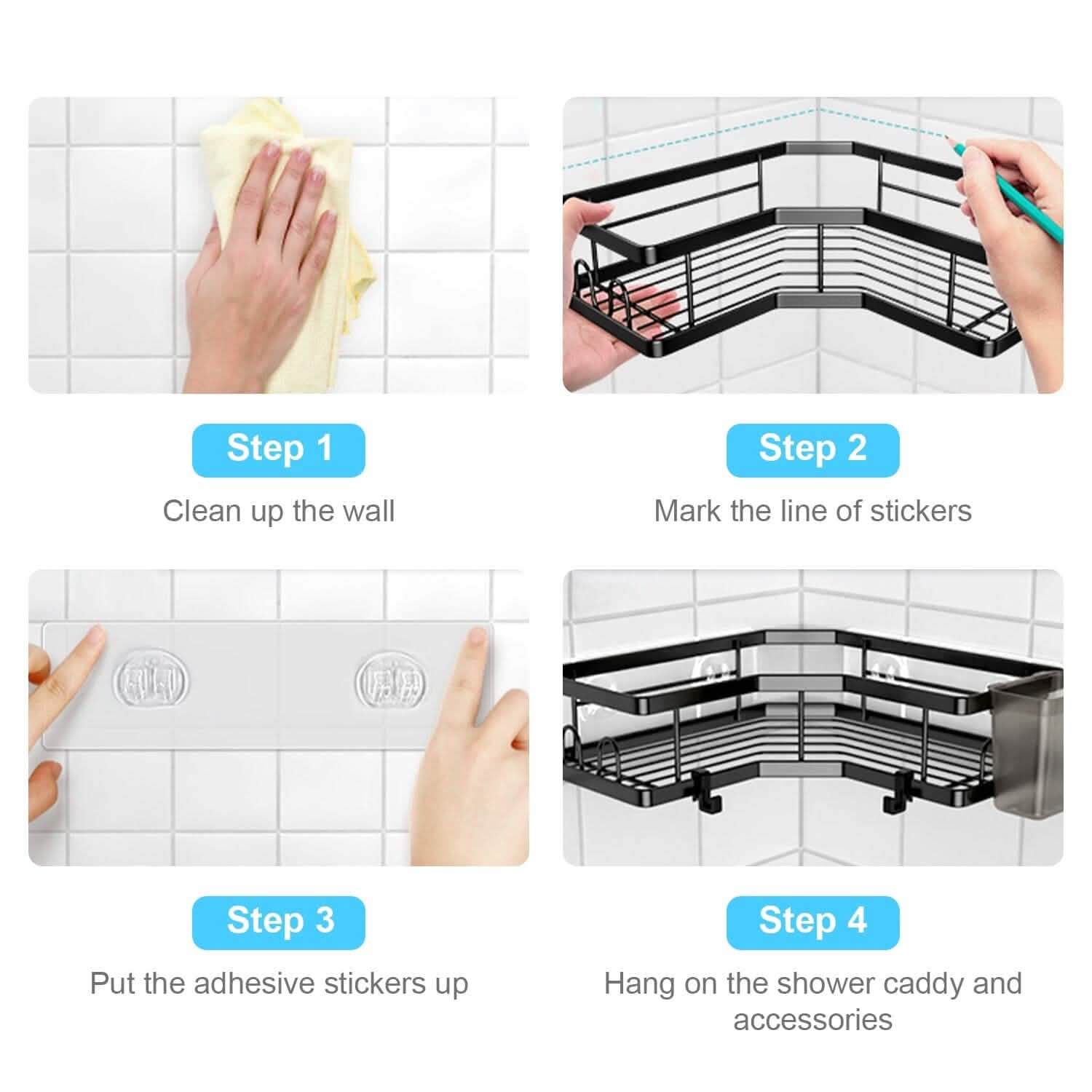 2-Pack: Corner Shower Caddy No Drilling Adhesive Shower Organizer Bath - Tophatter Daily Deals