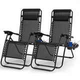 2-Pack: Foldable Zero Gravity Lounge Chair with Dual Side Tray Black Garden & Patio - Tophatter Daily Deals