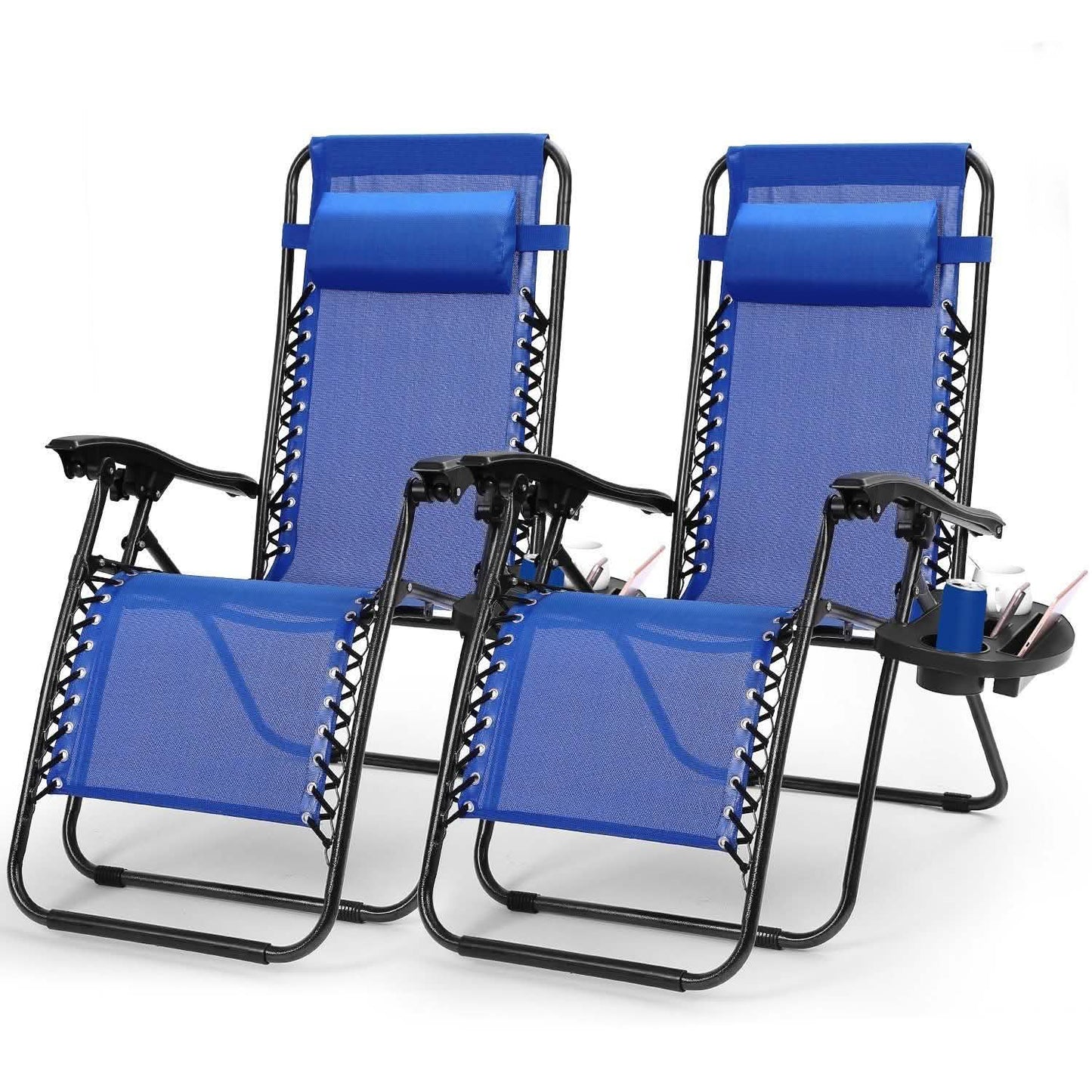 2-Pack: Foldable Zero Gravity Lounge Chair with Dual Side Tray Blue Garden & Patio - Tophatter Daily Deals