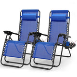 2-Pack: Foldable Zero Gravity Lounge Chair with Dual Side Tray Blue Garden & Patio - Tophatter Daily Deals