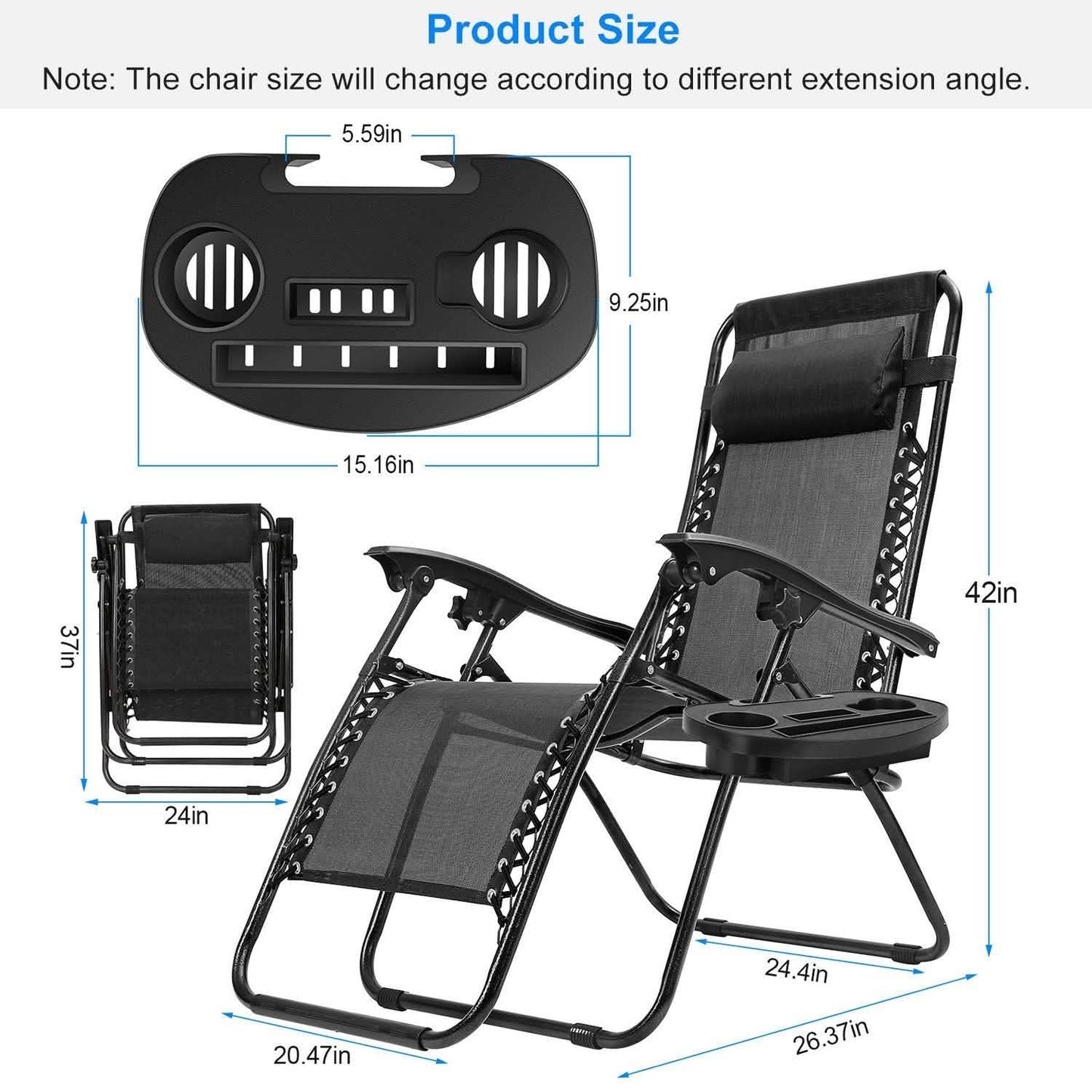 2-Pack: Foldable Zero Gravity Lounge Chair with Dual Side Tray Garden & Patio - Tophatter Daily Deals