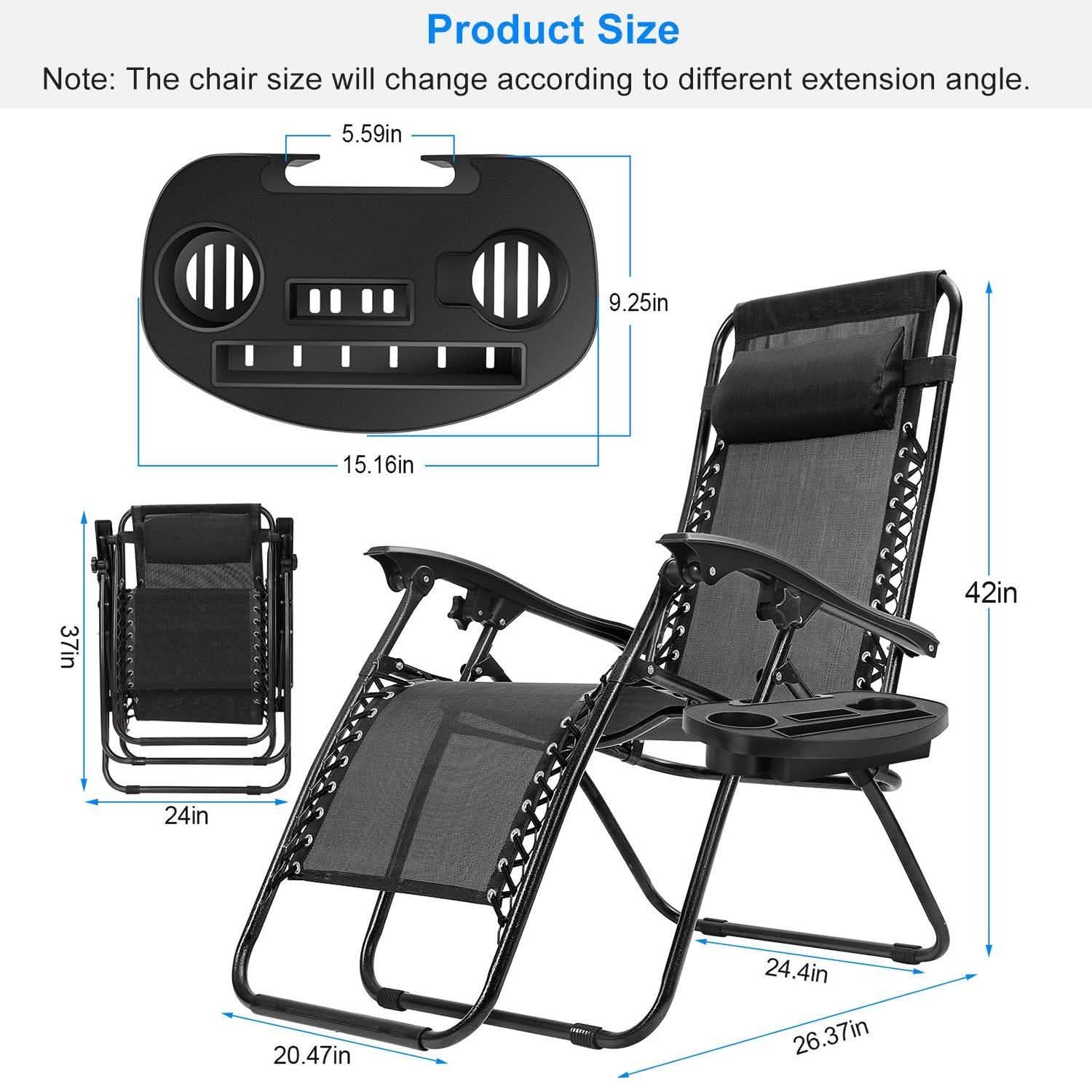 2-Pack: Foldable Zero Gravity Lounge Chair with Dual Side Tray Garden & Patio - Tophatter Daily Deals