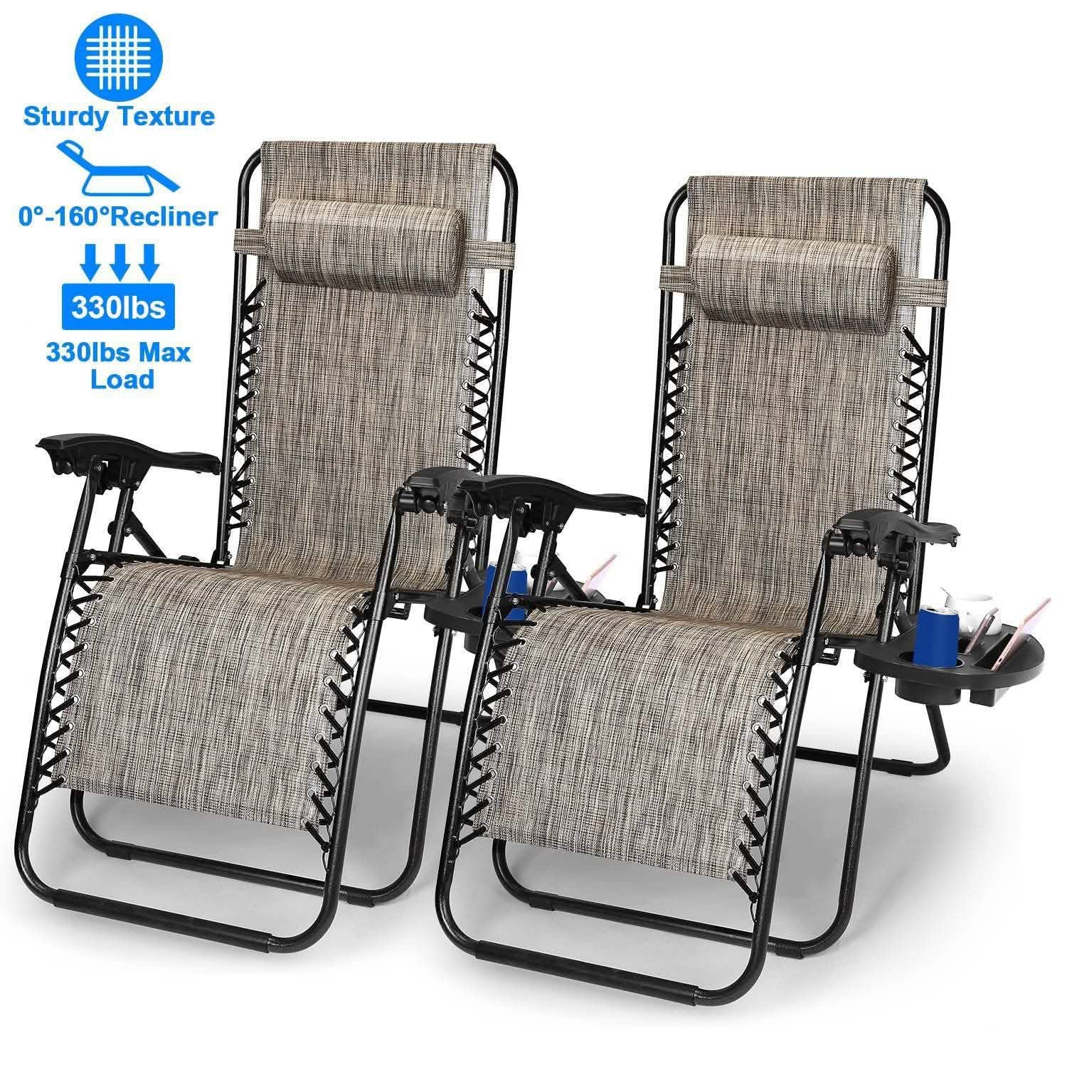 2-Pack: Foldable Zero Gravity Lounge Chair with Dual Side Tray Garden & Patio - Tophatter Daily Deals