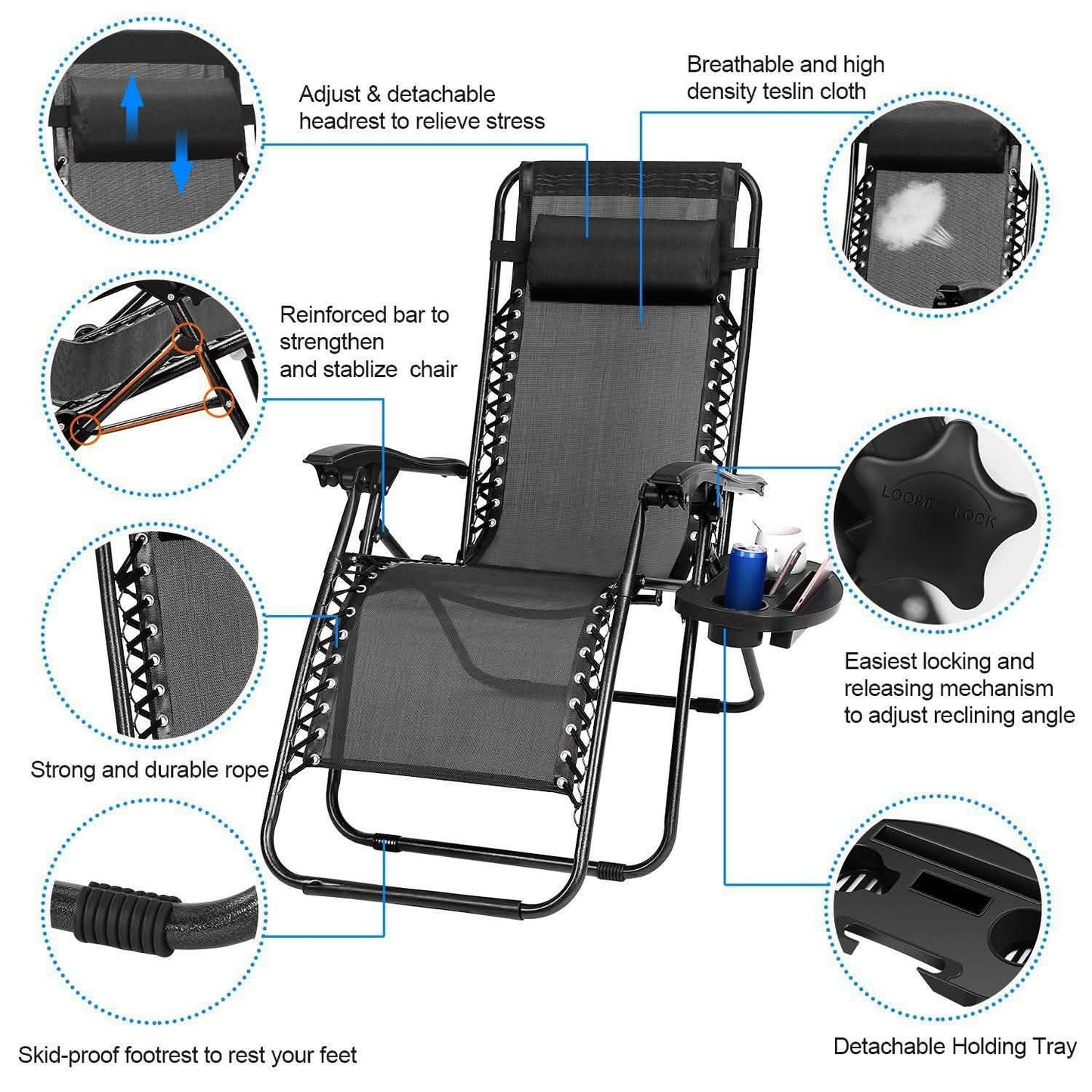 2-Pack: Foldable Zero Gravity Lounge Chair with Dual Side Tray Garden & Patio - Tophatter Daily Deals