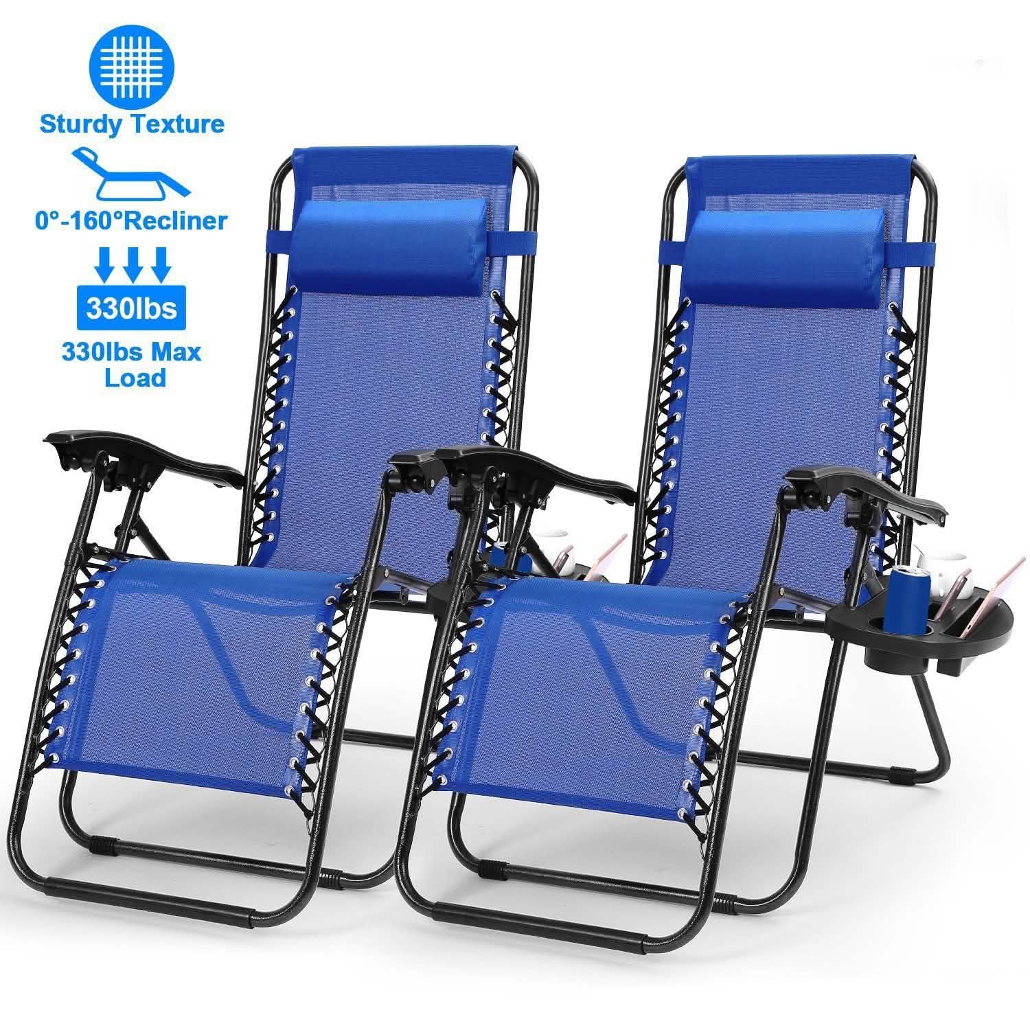 2-Pack: Foldable Zero Gravity Lounge Chair with Dual Side Tray Garden & Patio - Tophatter Daily Deals
