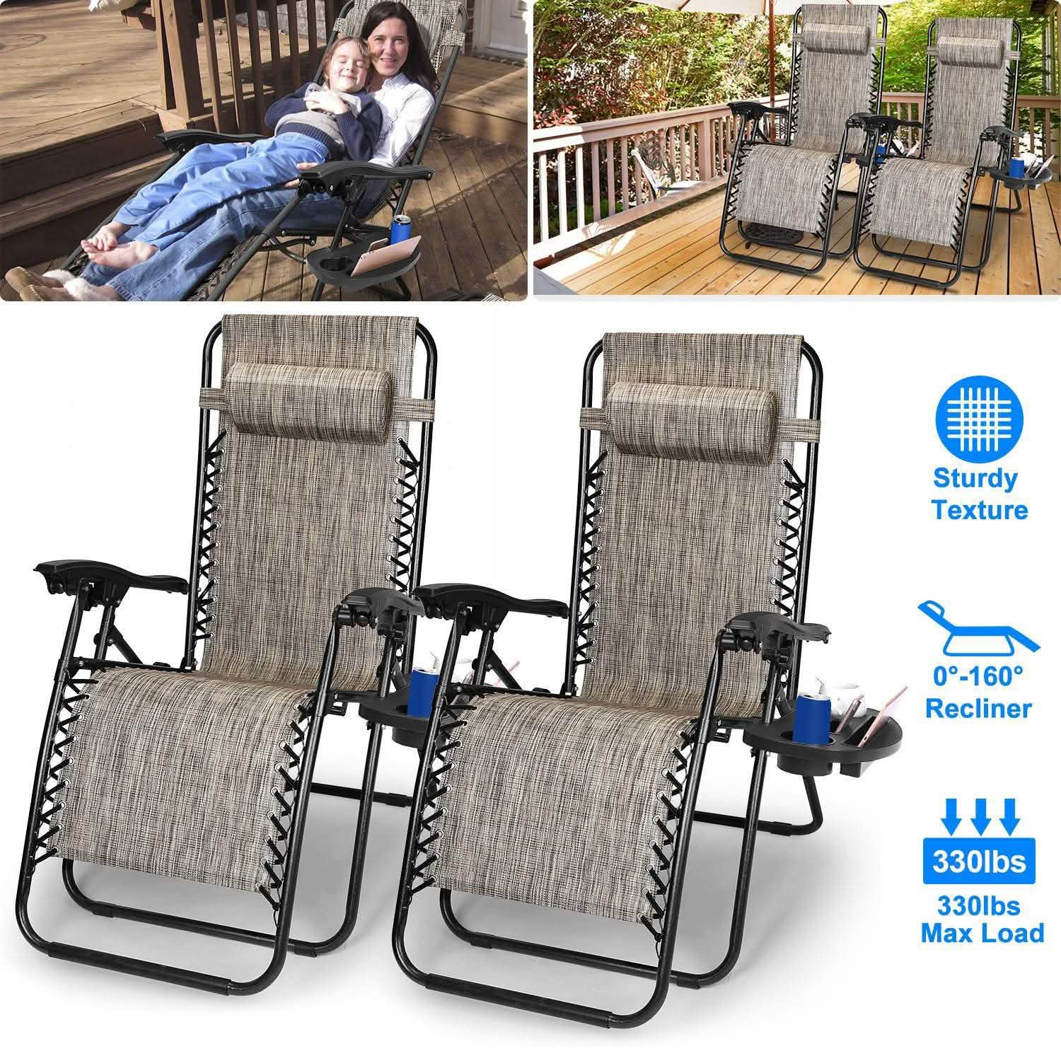 2-Pack: Foldable Zero Gravity Lounge Chair with Dual Side Tray Garden & Patio - Tophatter Daily Deals