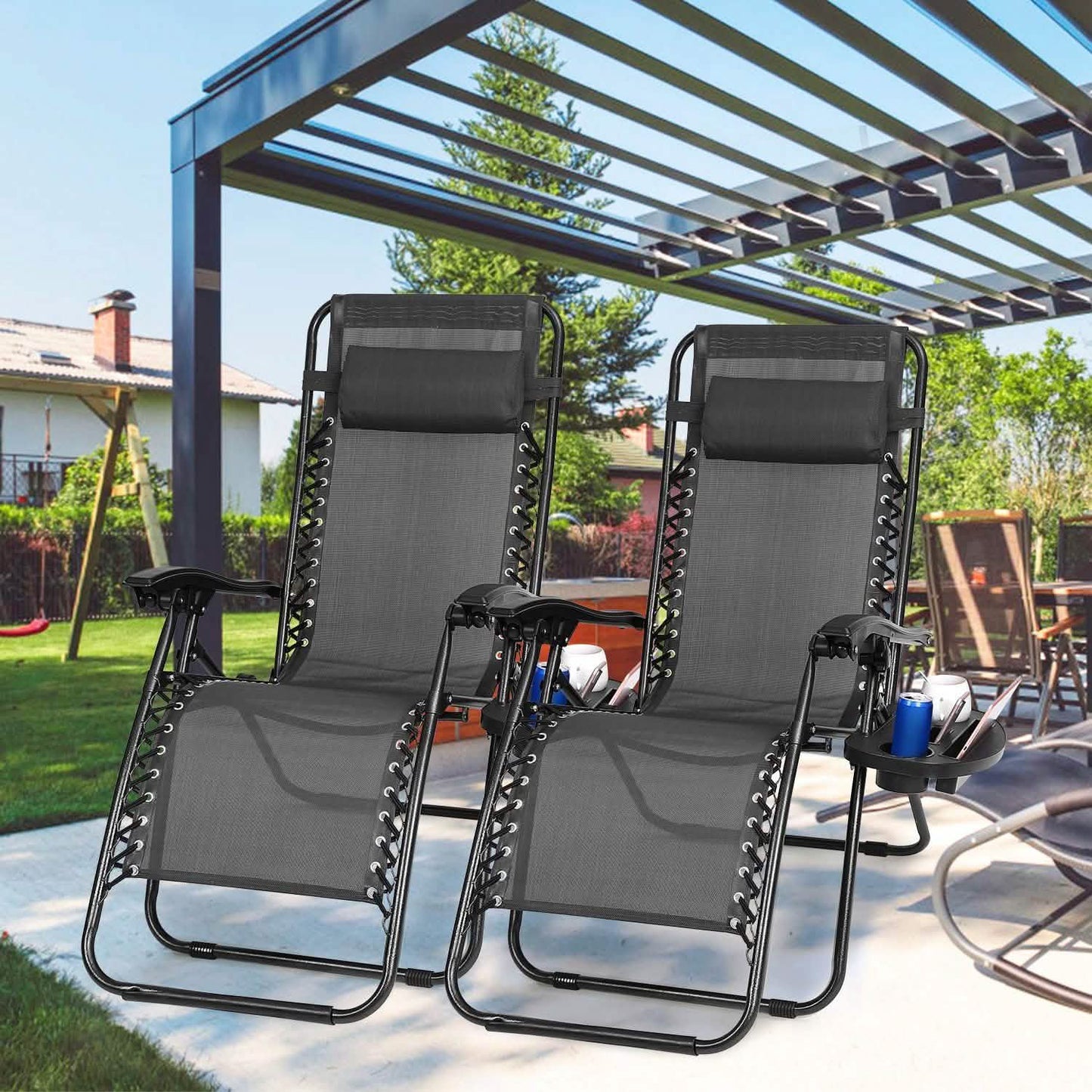 2-Pack: Foldable Zero Gravity Lounge Chair with Dual Side Tray Garden & Patio - Tophatter Daily Deals