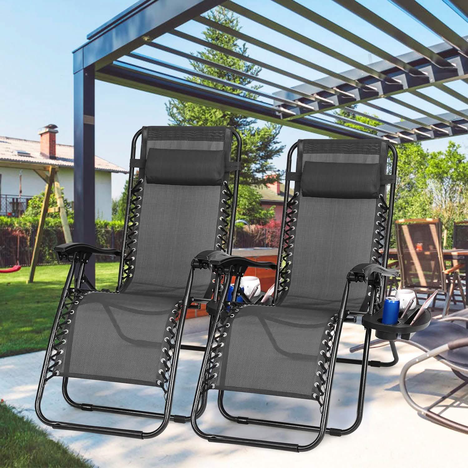 2-Pack: Foldable Zero Gravity Lounge Chair with Dual Side Tray Garden & Patio - Tophatter Daily Deals