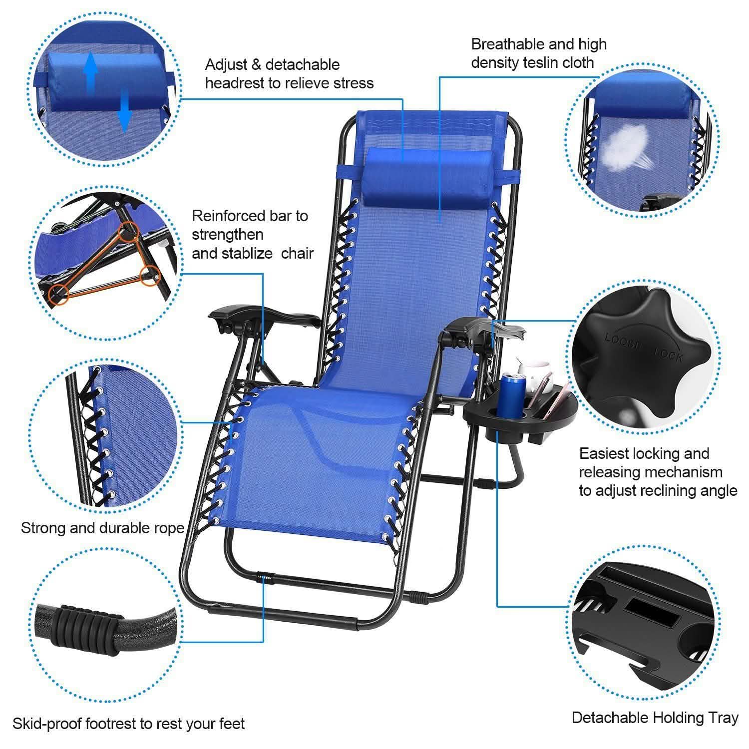 2-Pack: Foldable Zero Gravity Lounge Chair with Dual Side Tray Garden & Patio - Tophatter Daily Deals