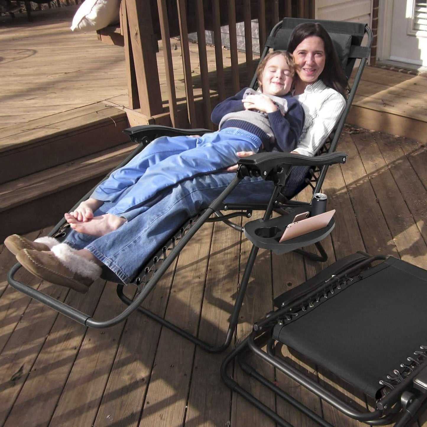 2-Pack: Foldable Zero Gravity Lounge Chair with Dual Side Tray Garden & Patio - Tophatter Daily Deals