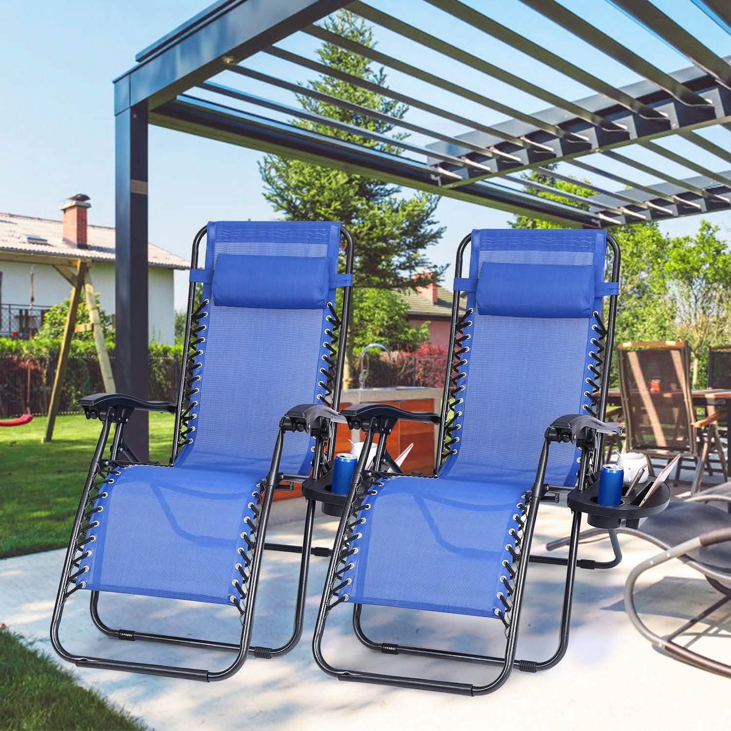 2-Pack: Foldable Zero Gravity Lounge Chair with Dual Side Tray Garden & Patio - Tophatter Daily Deals